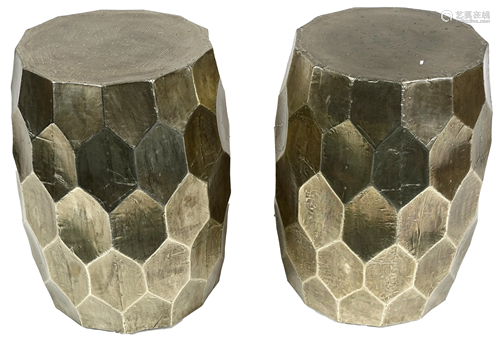 A pair of Contemporary silvered side tables