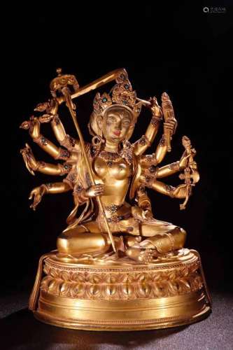 藏传 铜鎏金三面十臂佛母法像