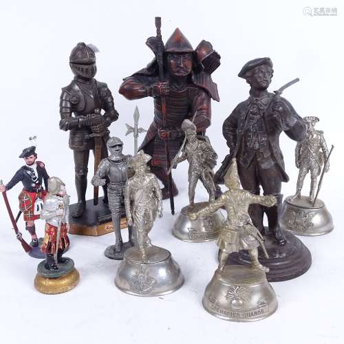 A Samurai figures, 20cm, Regimental figures, a Riegersburg knight figure cigarette lighter etc