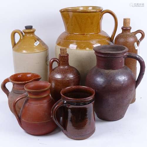 19th century Pratt & Co jug, 14.5cm, large glazed stoneware jug, a Reading flagon etc