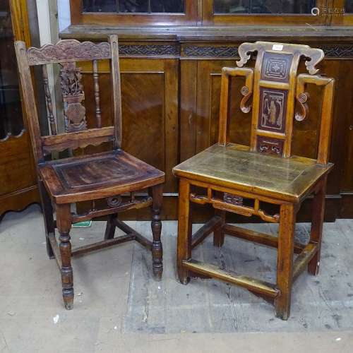 2 19th century Chinese chairs with carved backs