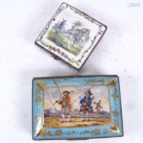 A 19th century French faience ceramic box, marked Lille 1763, and another larger ceramic box, A/F,