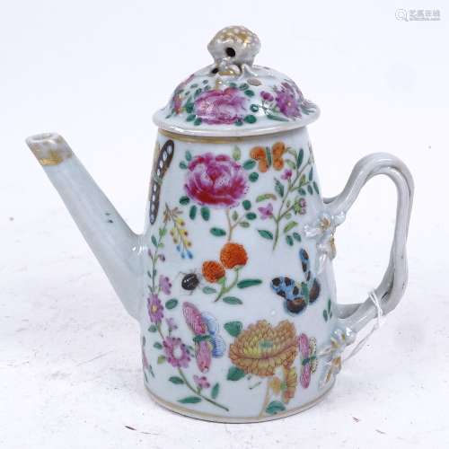 A 19th century Chinese famille rose porcelain teapot and cover, hand painted and gilded floral