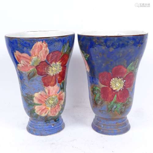 A pair of Royal Doulton Wild Rose vases, shape no. 8125, pattern no. D6227, height 22cm