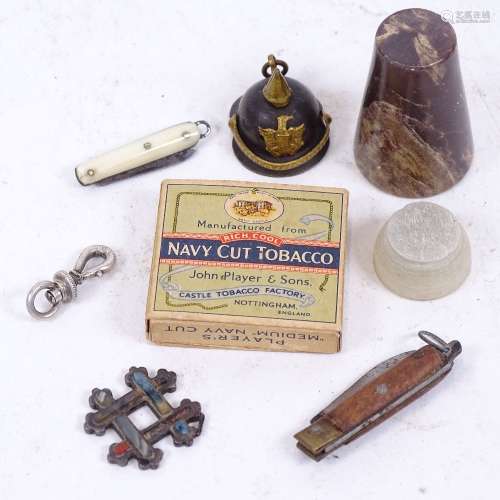 Miniature Player's Navy Cut cigarettes packet, miniature penknives, Scottish hardstone pendant etc