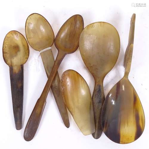 A group of horn spoons and ladles, mainly 18th century, largest length 27cm (6)