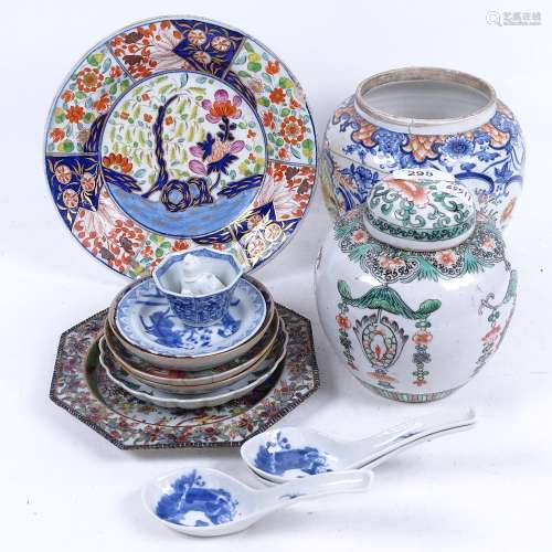 Various Chinese ceramics, including small Canton famille rose dish, 18th century Mandarin ginger