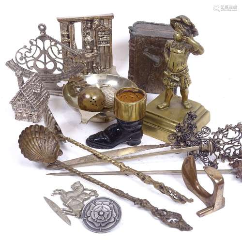 Various collectables, including Art Nouveau spelter book design cigarette box, miniature cast silver