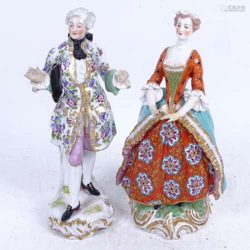 A 19th century Derby porcelain figure of a lady, red crown mark, and a similar figure of a