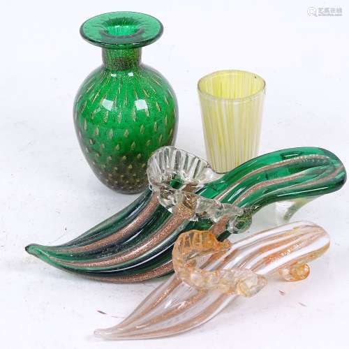 A group of early 20th century Venetian handblown glass, including healed shoes and vases, largest