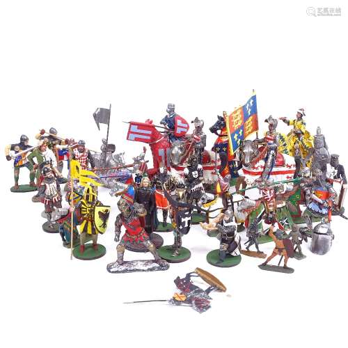 Various painted lead and diecast model toy knight figurines, including Del Prado Collection examples