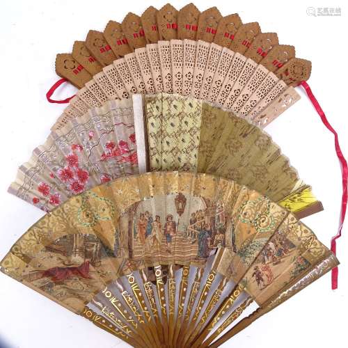 A group of various fans, including pierced sandalwood example (5)