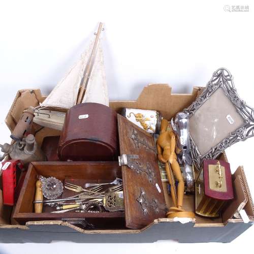 Various collectables, including artist's lay figures, model ship, blow torch, plated cutlery etc (