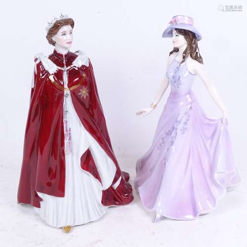 A Coalport Ladies of Fashion Emma figure, and a Royal Worcester Queen Elizabeth II figure, height