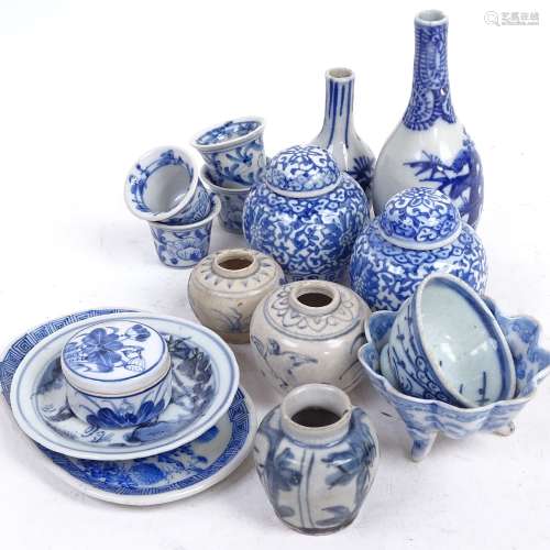 Chinese bottle vases, tallest 12cm, miniature ginger jars, Sake cups etc