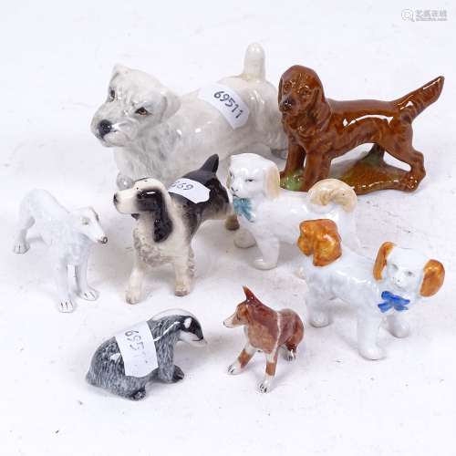 A group of miniature ceramic animals, largest length 10cm (8)