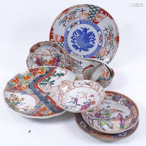 A group of Oriental ceramic plates and bowls, largest diameter 22cm, mostly A/F (9)