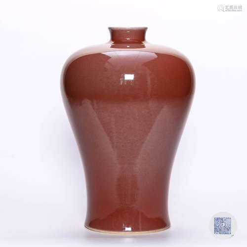 A red-glazed plum vase, Qianlong Ji, Qing Dynasty