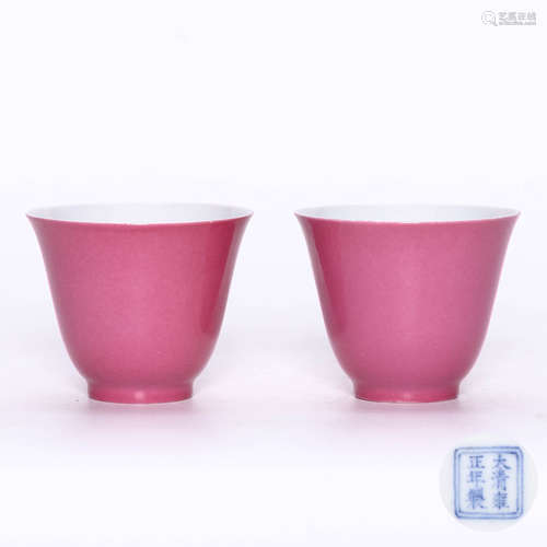 Pair of Cups with Carmine Red Glaze in Yongzheng Period, Qing Dynasty