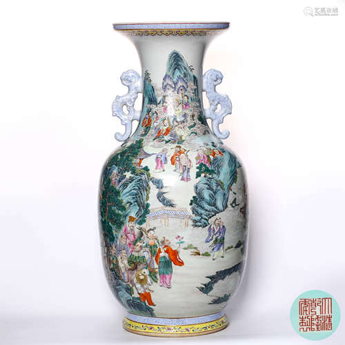 Qianlong famille rose double ear vase