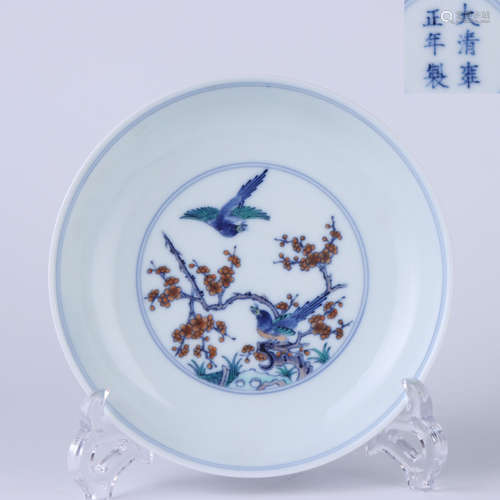 Qing Dynasty Yongzheng Doucai Flower and Bird Plate