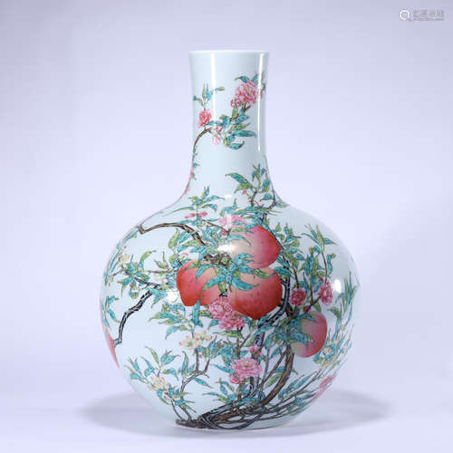 Qing yongzheng famille rose celestial vase with peach pattern