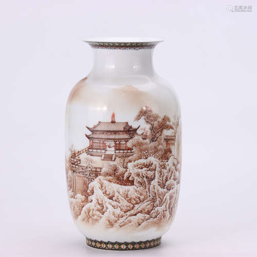 In the 1960s, the Ceramic Research Institute of the Ministry of Light Industry, ink color landscape lantern bottle