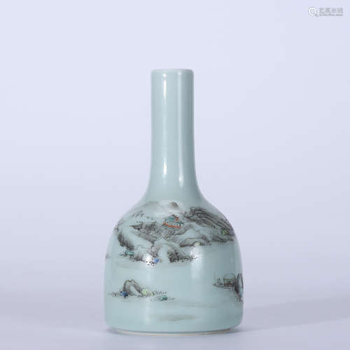 Qing Mo Colored Landscape Figure Rattle Zun