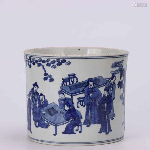 Qing Kangxi Blue and White Eighteen Bachelor Pen Holder