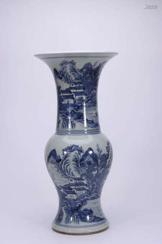 Qing Dynasty Qianlong blue and white landscape pattern flower goblets