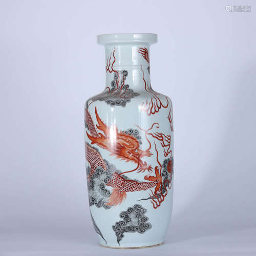 Qing  Clear ink color alum red dragon pattern stick bottle