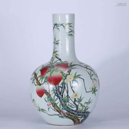 Qing Daoguang famille rose celestial vase with peach pattern