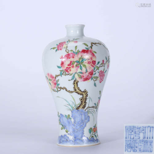 Qianlong famille rose plum vase with fruit design