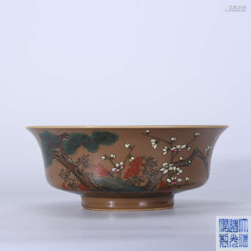 Qing Daoguang Purple Gold Glazed Flower Pattern Bowl