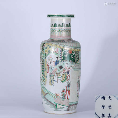 Ming Jiajing colorful character stick and mallet bottle