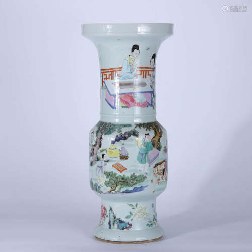 Qing Clear famille rose character pattern bottle
