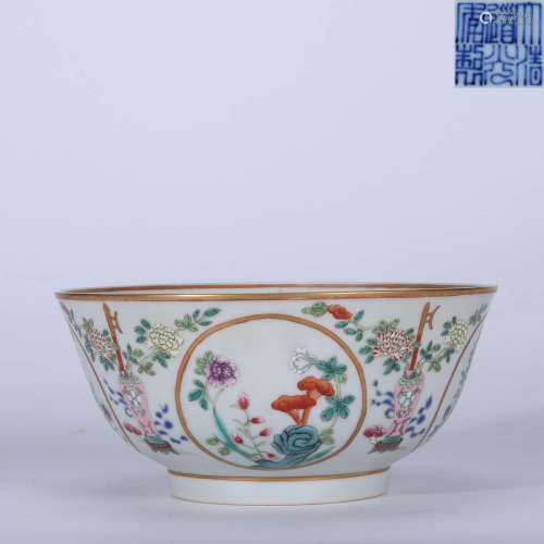 Qianlong famille rose gold flower pattern bowl