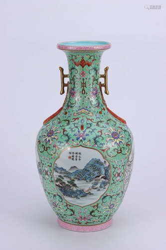 Qianlong brocade amphora with gilded gilt window and four seasons landscape pattern