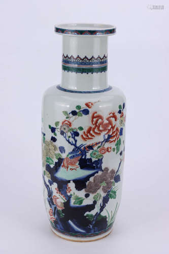 Qing colorful flower and bird pattern stick mallet bottle