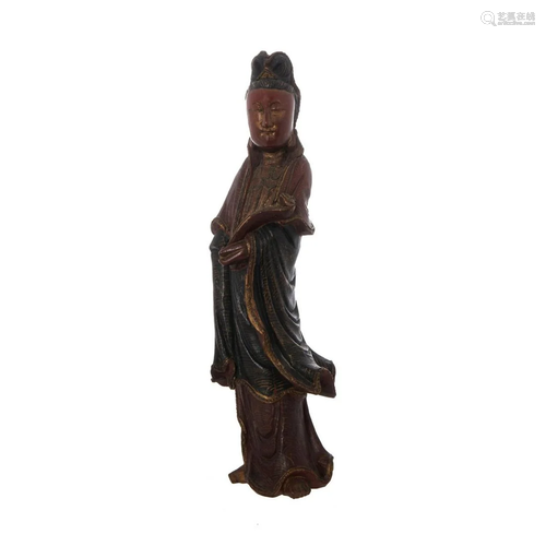 CARVED WOOD LACQURED FIGURE OF GUAN YIN