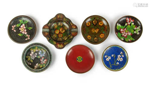 SET OF SEVEN CHINESE CLOISONNE DISHES