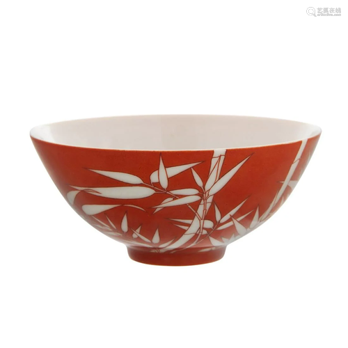 RED GLAZED BAMBOO PATTERN BOWL