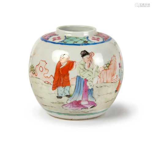 FAMILLE ROSE PORCELAIN JAR FOUR FIGURES