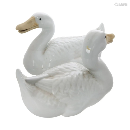 PAIR OF PORCELAIN WHITE DUCKS