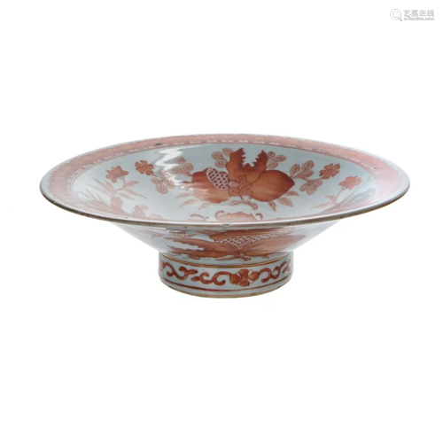 CHINESE IRON RED FIVE BLESSING LONGEVITY DISH