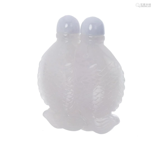 WHITE JADE TWIN FISH SNUFF BOTTLE