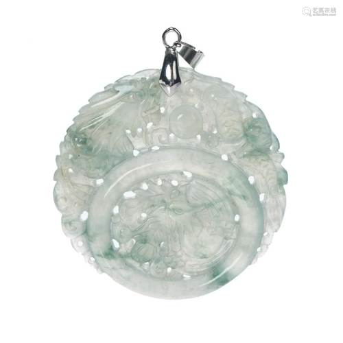 A RARE ROUND JADEITE PHOENIX PENDANT