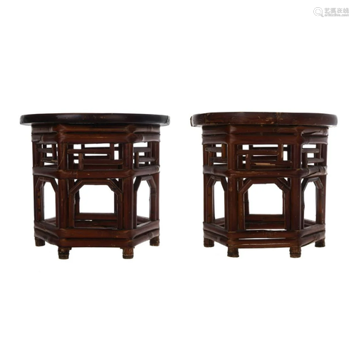 PAIR OF CHINESE WOOD STOOLS / PLANT STANDS