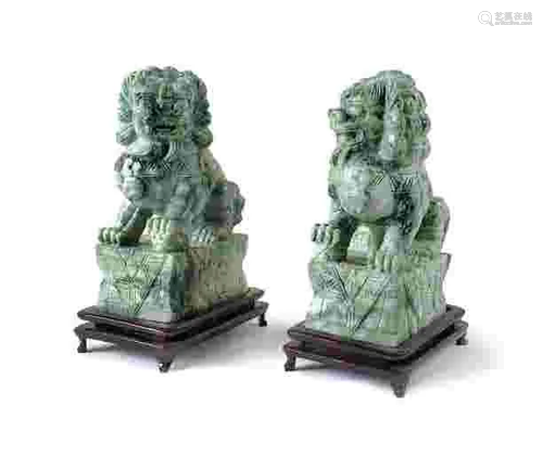 PAIR OF JADE CARVED FOU LION