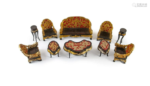 SET OF CHINESE DOLL HOUSE LIVING ROOM SEATING